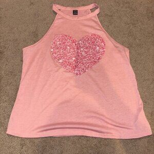 SHEIN NWOT Pink Glitter Heart Tank Top